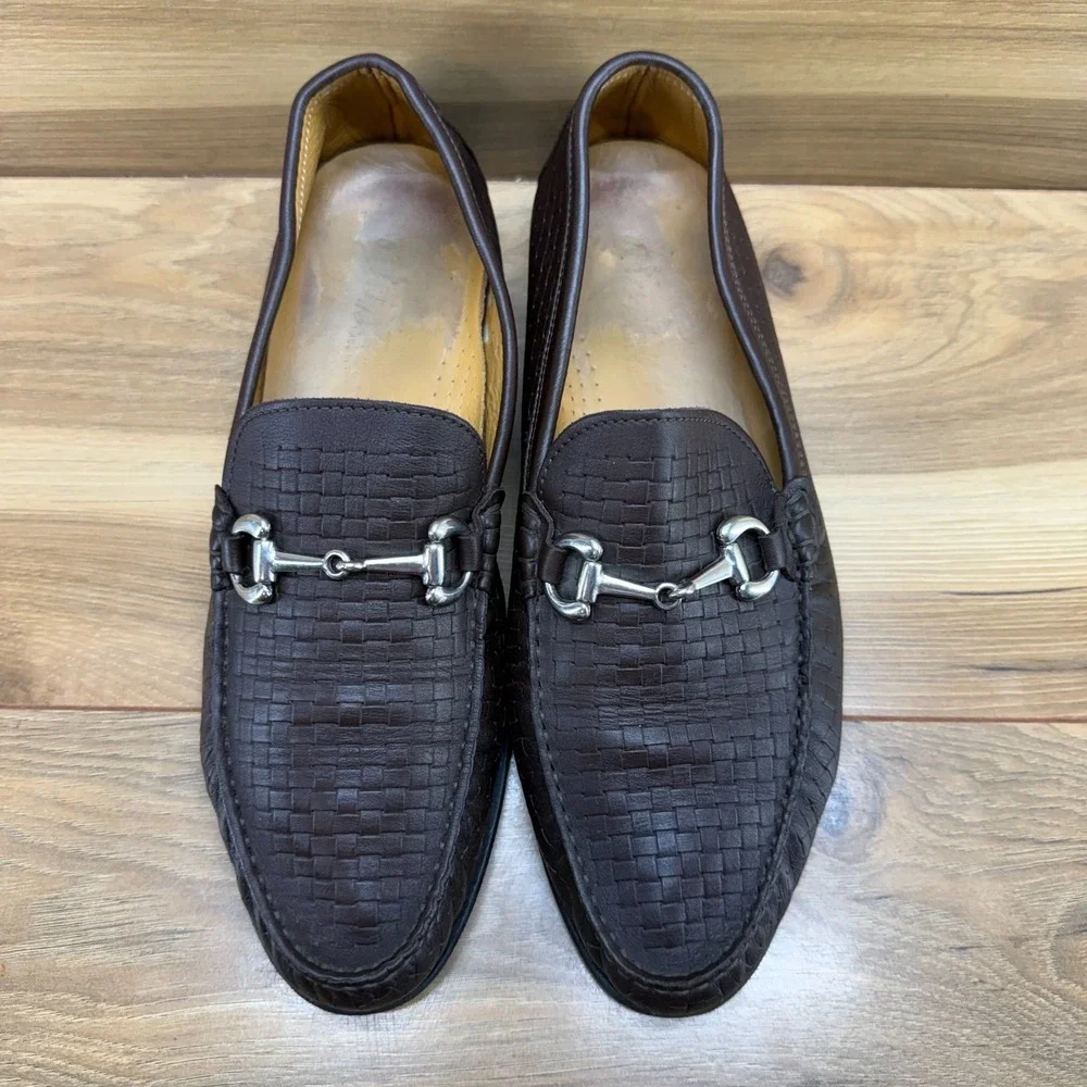 Genuine Leather Horse Bit Mens‎ Loafers 8 EU 41 Dark Brown Weave Moc Toe Dress